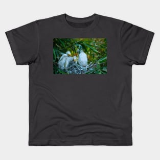 Three Great White Egret Chicks on the Nest. Cute baby birds. Kids T-Shirt